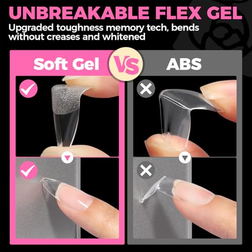 UNA GELLA Almond Gel Nail Tips 504PCS Pre-Etched Clear Fake Nails Tips