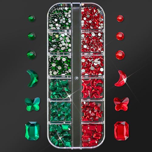 Red Nail Art Rhinestone Green Crystal Resin Rhinestone 3D Mixed Nail Charms Flatback Gems Acrylic Nail Supplies for Women Manicure Art DIY Crafts Jewelry Clothes Accessories - color: Rhinestone 14