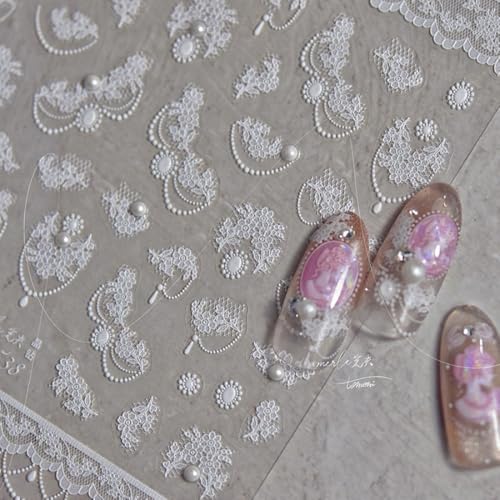 5D Embossed Nail Stickers, Premium Salon-Quality Self-Adhesive 3D Nail Art Decals, Refined Classic Designs for Easy DIY Manicure (Bridal Veil) - color: Bridal Veil