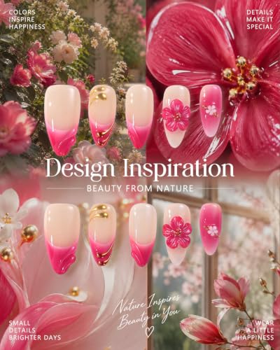 Buleens 100% Handmade Acrylic Press On Nails Medium Almond 10PCS Size S - color: Pink Floral, size: S