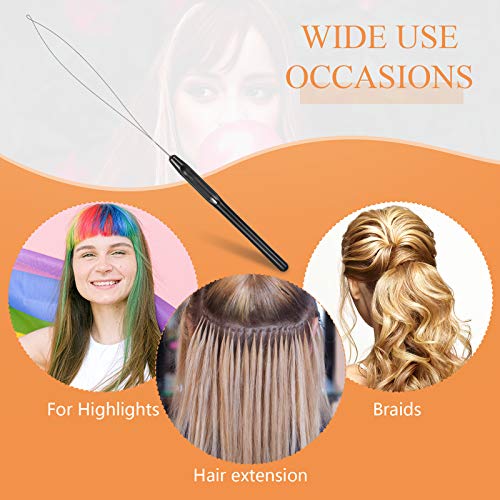 Chuangdi 20 Pieces Hair Extension Loop Threader Hook Needle Tool, Black - color: Black