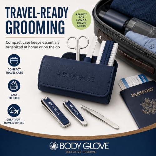 Body Glove Men’s Manicure Set, 7-Piece Grooming Kit with Case
