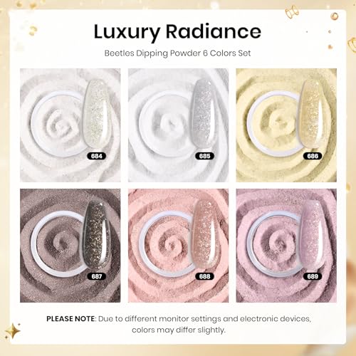 Beetles Dip Powder Nail Kit, 6 Colors White Pink Grey Yellow Glitter - color: Luxury Radiance