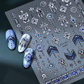 Boho Nail Stickers Silver Blue Ethnic Tribal Feather Designs - color: Color 23