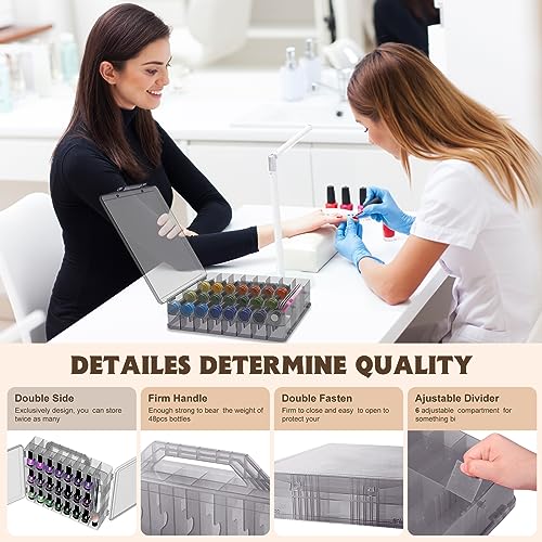 SUBAY 2 Pcs Portable Nail Polish Organizer, Clear Double Side Nail Polish Holder,Gel Nail Storage for 48 Bottles with 6 Adjustable Dividers in Each Side Space Saver Grey - size: 2 Pcs Grey