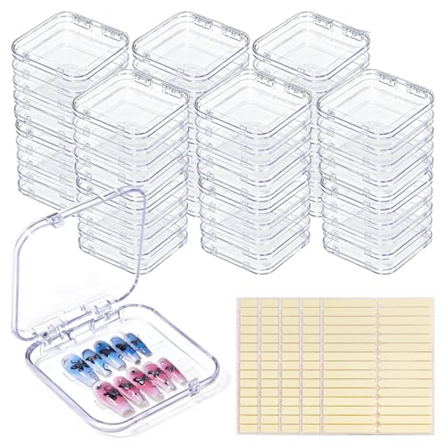 64 Pcs Acrylic Press On Nail Storage Box with Adhesive Double Sided Tape - size: 64 Pcs