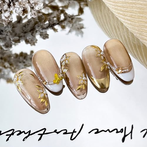 Gold Nail Stickers Fall Flower White Gold 5D Embossed for Elegant Nail Art 3D Self-Adhesive Nails Decoration Beatiful Nail Decals DIY for Women Girls Nail Supplies - color: Gold Flowers Style