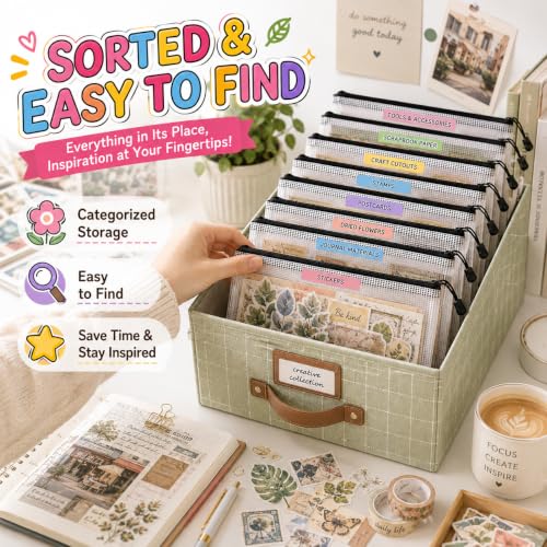12 Pcs Sticker Storage Organizer Clear Zipper Pouches (9.5×7 Inches) - size: 9.5x7inch