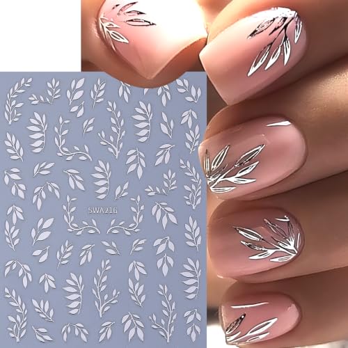 6 Sheets Fall Leaf Nail Stickers 3D Self-Adhesive Leaves Nail Decals Gold Silver Rose Gold Leaf Nail Design Cute Branches Leaves Nail Supplies Fall Winter Nail Accessories for Women DIY Manicure - color: Leaves