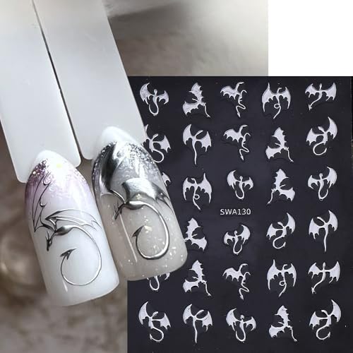 Halloween Nail Art Stickers Gothic Dragon Nail Art Decals 6 Sheets 3D Self-Adhesive Dragon Nail Design Decals Gold Silver Nail Stickers for Women Halloween Nail Art Supplies DIY Manicure Supplies - color: Halloween Style11