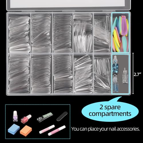 500Pcs Coffin Nail Tips Full Cover Clear Nails for Acrylic Ballerina False Nail Tips, 10 Sizes - color: D-coffin-clear