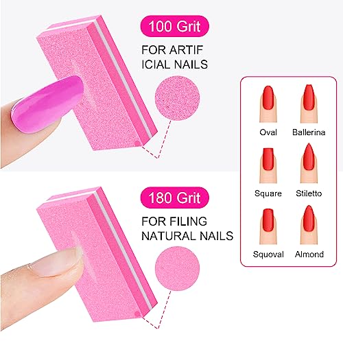 Diesisa Buffer Block Nail File, 100/180 Grit Sponge Nail Buffers for Acrylic Nails, Nails Buffer, Mini Buffing Block Double Sided for Manicure Tools 60 Count - Pink - color: Pink-60pc