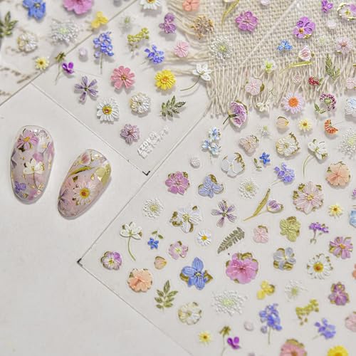 5D Embossed Flower Stickers for Nail Art White Floral Self-Adhesive Pearls Nail Art Decals for Women Nail Supplies Art Design Stickers (to4026) - style: to4026