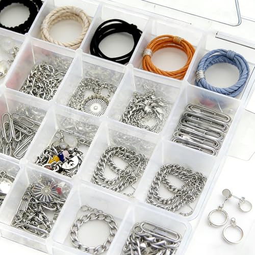 24 Grids Plastic Organizer Box with Removable Dividers Clear Multi Compartment Storage Container Small Crafts Organizer Box for Beads Jewelry Tackles Nail Charm Button Sticker (2Pcs)