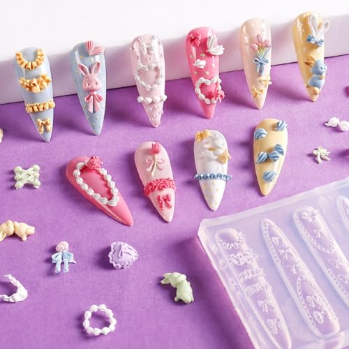 Laza 4pcs Cream Chain Silicone Nail Art Molds Multiple Rabbit Nail Molds - color: Cream Chain