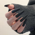 MISUD Press on Nails - Long Coffin Fake Nails with Goth Black, Acrylic Gothic Matte Solid Color Design 24 pcs - color: 019A05-11Black