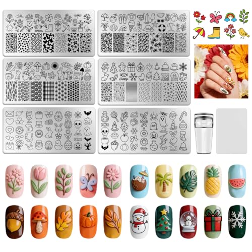 6 Sheets Nail Stamping Plate Seasonal Elements Nail Art Stamp - color: Seasonal Elements