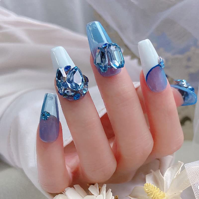 48 Pcs Big Mix Sizes Different Shape Nail Rhinestones 12 Styles 3D Glass Crystals Diamonds Love Distorts Heart Super Shiny Charms Gems Stones DIY Nail Art Decoration Craft Jewelry (Light Blue) - color: Light blue