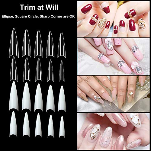 FEBSNOW 1000PCS Long Stiletto Nail Tips, Acrylic Flake Nails with Box