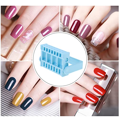 Beaupretty Nail Grinding Tool Box with 16 Holes Portable Manicure Organizer Compact Nail Drill Bits Holder for Home and Professional Use - color: Light Blue