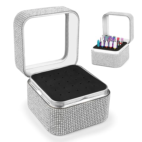 Cellentool 25 Holes Nail Drill Bits Holder Rhinestone Case Box - color: Silver, size: 25 Holes