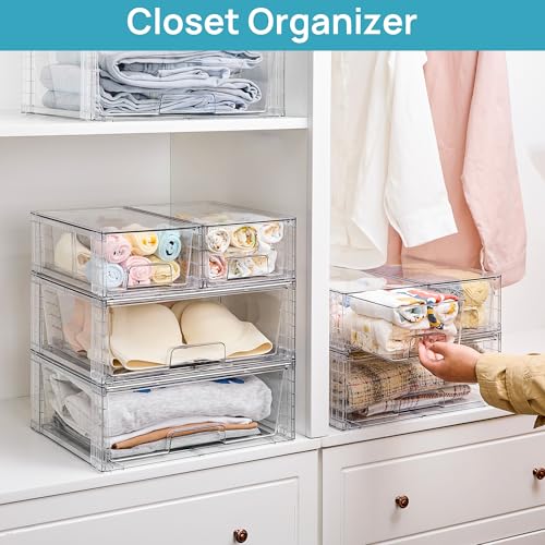 Vtopmart Clear Stackable Storage Drawers, 6 Pack Wide Organizer Set - style: 4 Small+2 Wide