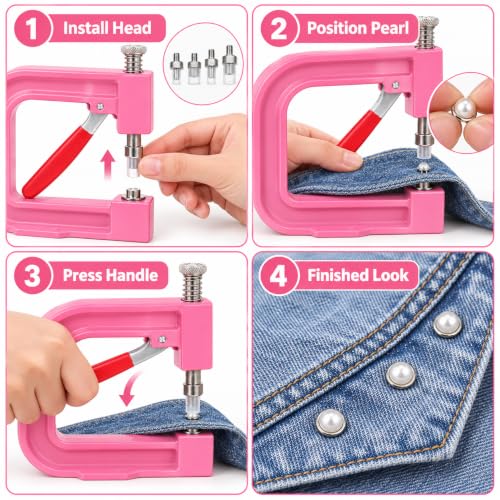 Pearl Beads Hand Press Machine with 1000 Nails 4 Screw Heads and Wrench