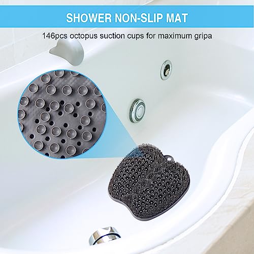 BESKAR XL Larger Shower Foot Scrubber Mat with Non-Slip Suction Cups - color: Gray