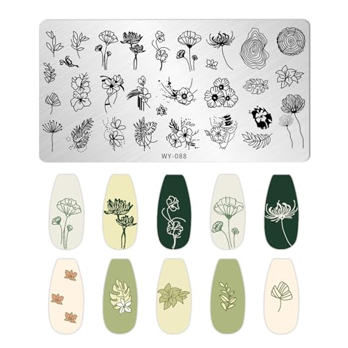AddFavor Nail Stamping Plate Kit with Nail Stamp and Scraper, 6pcs Leaves Flower Nail Stamper Kit for Home Salon Manicure Polish Print Stencils Design Tools - color: Color C