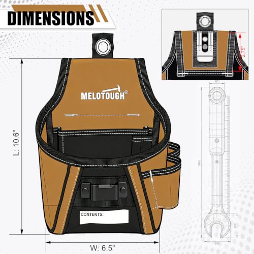 MELOTOUGH Nail and Screw Organizer Bag for Electricians and Carpenters, Tool Belt Pouch with Belt Clip, Heavy Duty Work Fastener Pouch - color: Brown