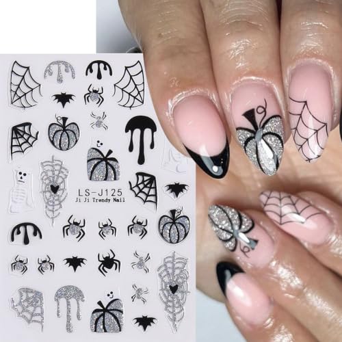 6Sheets Gothic Nail Stickers 3D Self-Adhesive Glitter Ghost Bat Nail Decals Skull Spider Web Blood Drop Knife Nail Designs Pumpkin Spider Nail Art Stickers Halloween Supplies for Women Manicure DIY - color: Halloween10