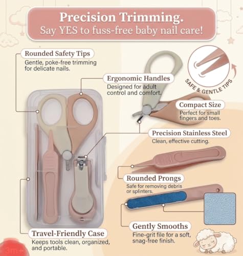 Baby Nail Clipper Kit 4-in-1 Safe Newborn and Infant Grooming Set with Nail Clippers, Safety Scissors, Glass File, Tweezers and Protective Case (Pink) - color: Pink