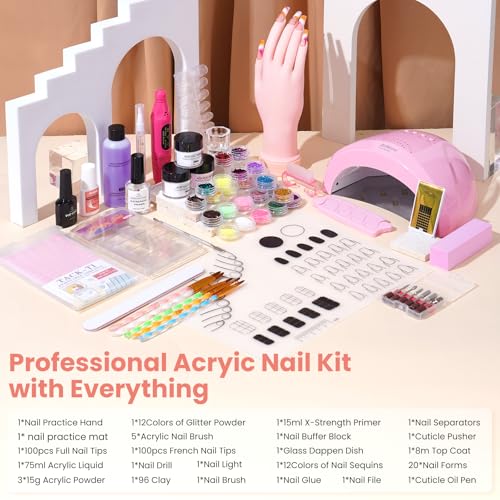 Nail Kit for Beginner with Everything- Practice Hand & 48W Nail Lamp Kit - color: Rose Pink