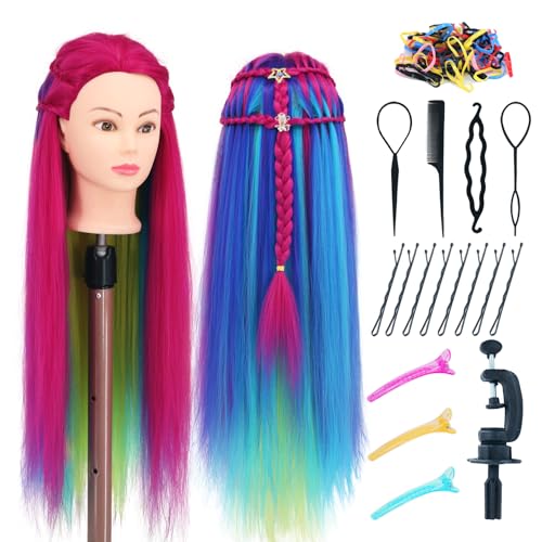 Mannequin Head with Hair 29'' Cosmetology Mannequin Heads for Braiding - color: Rose Red Series