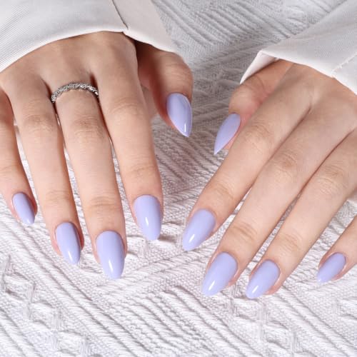 Purple Press On Nails Almond - Solid Purple Nails Fake Nails - color: 5B - Dusty Lavender