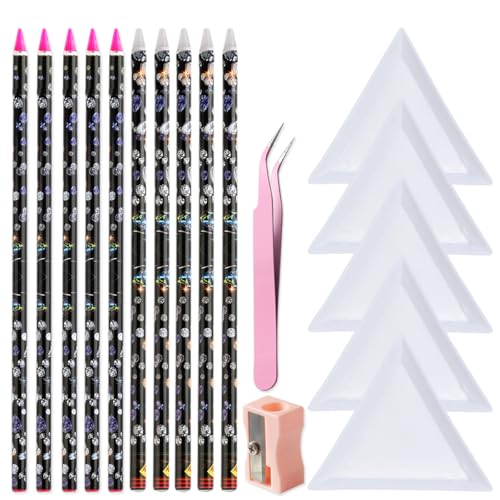 Fcozpjk Wax Pencil for Rhinestones With Tray Long Gems Picker Pencil 10PCS - size: L