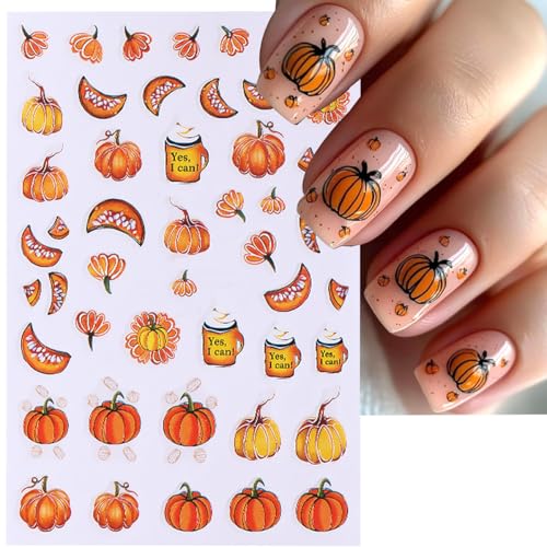 6 Sheets Fall Nail Stickers for Nail Art Pumpkin Maple Leaf Nail Decals 3D Self-Adhesive Thanksgiving Flower Leaves Design Nail Stickers Holiday Nail Art Supplies for Women Autumn Nail Art Decoration - style: Thanksgiving Nail Stickers-12