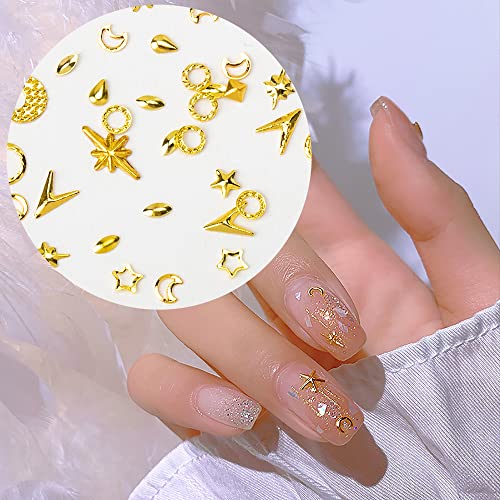 3D Nail Charms - Gold Star, Moon, Multiple Shape Gem, 3 Boxes, Metal Nail Decoration Studs, for Nail Art - color: Metal Studs