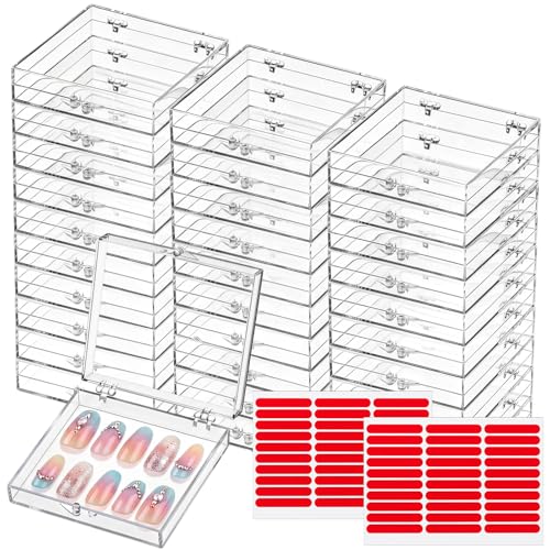 Landhoow 15 Pcs Press on Nail Box, Acrylic Display Case,Clear - color: Clear