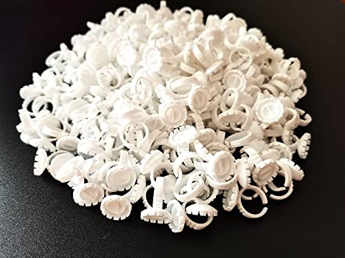 Glue Rings for Eyelash Extension, 300 PCS Glue Rings Lash Extension Supplies Lash Rings for Glue, Disposable Glue Cups Eyelash Glue Holder Lash Extension Glue Rings, Lash Fan Blossom Glue Cups, White - color: white