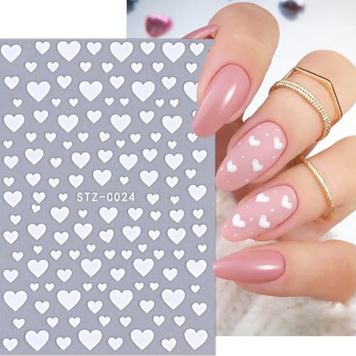 6 Sheets Heart Nail Stickers for Nail Art 3D Self-Adhesive Red Heart Nail Art Stickers White Silver Gold Hollow Hearts Love Designs Valentines Day Nail Decals for Women Acrylic Manicure Decoration - style: Heart Nail Stickers-16