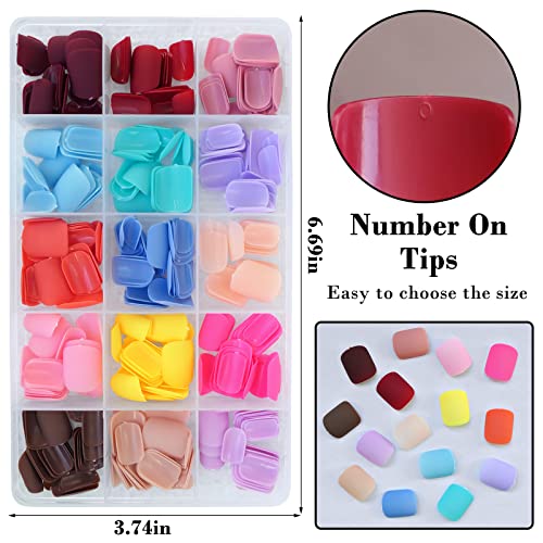 360pc Colored Press on Nails Short Square Fake Acrylic Nails