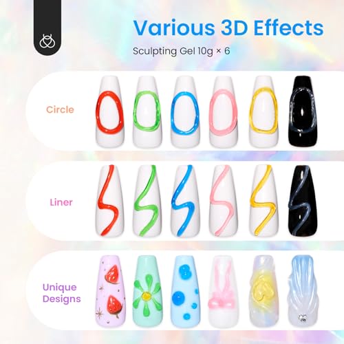 Beetles Sculpting Gel 3D Gel for Nail Art 6 Colors - color: B-Multicolor-6