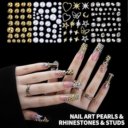 FANDAMEI 24 Grids Nail Embellishments, Fingernail Jewelry with B7000 Glue*2