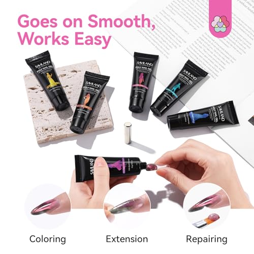 Saviland Hema-Free Poly Gel, 6 Colors Cat Magnetic Eye for Starter Nail DIY - color: 06- 6 Chameleon Colors Glitter