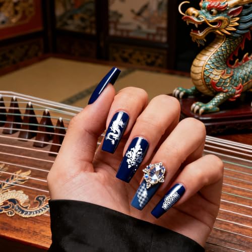 PH PandaHall 3pcs Chinese Dragon Nail Stamping Plate Traditional Patterns Nail Art Templates Vintage Flowers Nails Image Plates Nails Art Stencils for New Year Manicures Salon Design Printing - style: Chinese Dragon