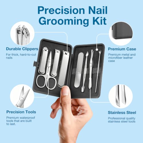 Men Nail Grooming Kit 8 Pcs, Precision Nail Clipper for Men, Silver - color: Silver