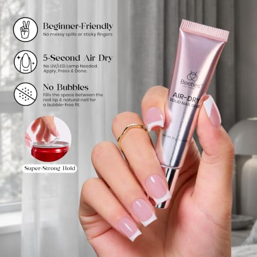 Beetles French Tip Press On Nails with Semi Solid Nail Glue, Short Square - color: 1f - Tips & Semi Solid Glue - S