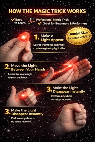 D'lite Magic Thumb Lightup Trick Set / 2 Original Amazing Ultra Bright Light Magic Fingers - Closeup & Stage Magic Tricks - Easy Illusion Anyone Can Do It - Magic Trick for Adults (Jumbo Red) - color: Jumbo Red