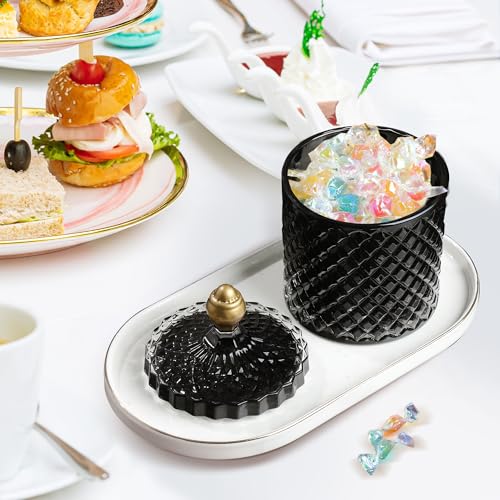 Joeyan 18oz Black Glass Jars with Lid,Embossed Candy Dishes,Diamond Faceted - color: Black